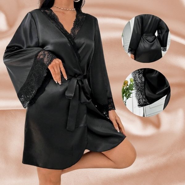 Damski satynowy szlafrok nocny | NOIRSILK