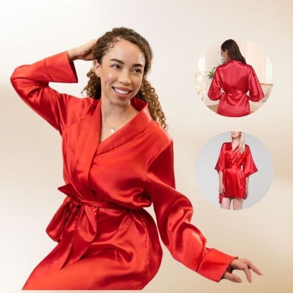 Damski seksowny satynowy szlafrok nocny | RUBYSILK